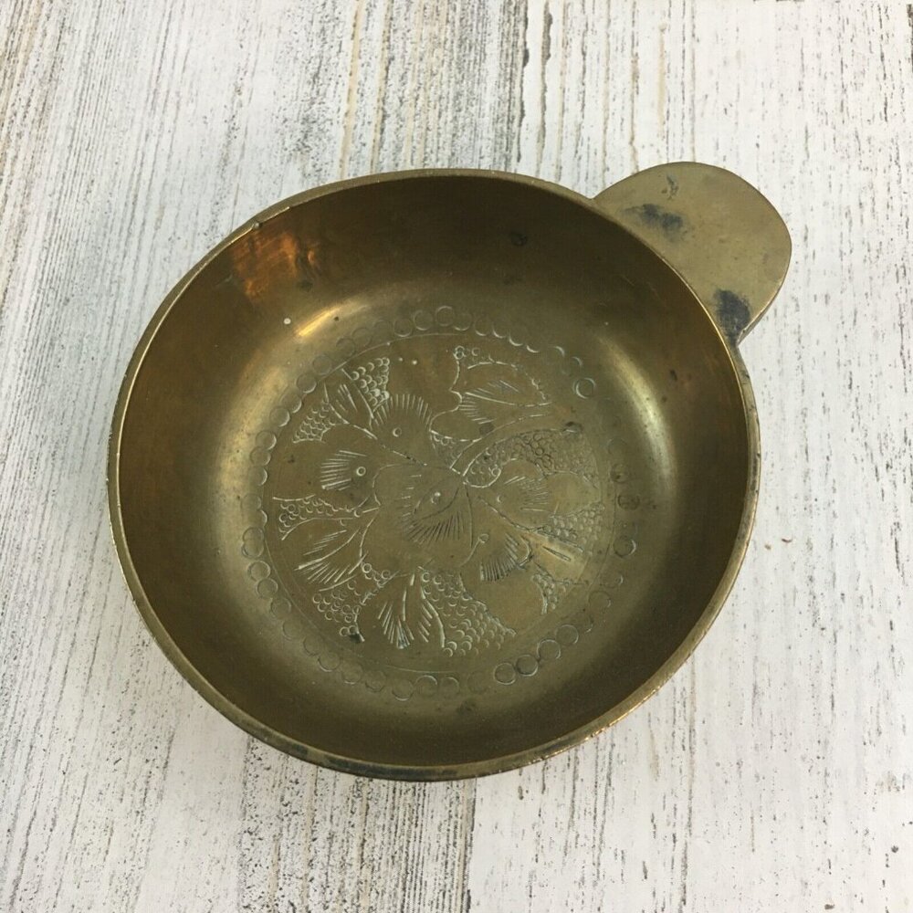 Vtg Brass Small Trinket Dish Ashtray Change Holder China